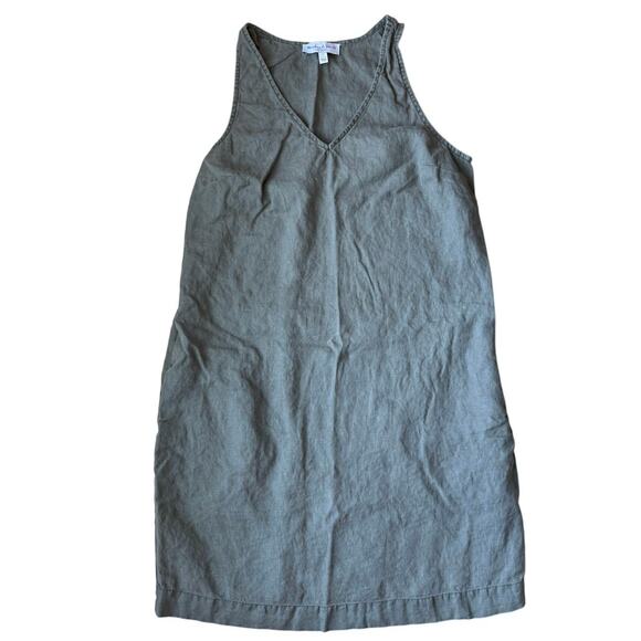 Michael Stars 100% Linen Shift Dress Army Green Size Small Tank Sleeveless Vneck - Picture 1 of 6